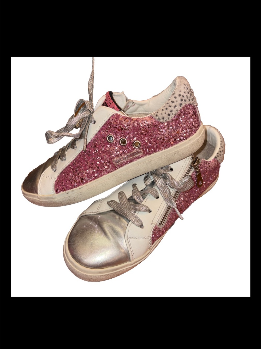 Vintage Havana Adalene Pink Glitter & Silver Metallic Low-Top Sneakers Size 8